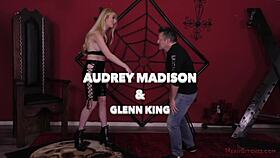 audrey madison dominating this loser with ass licking and foot worship in femdom action