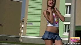 Bold Babe Flashes Panties Under Skirt