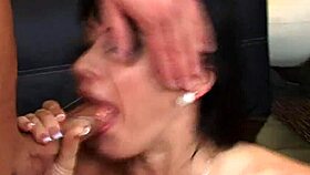 Busty milf eva karera gets hard fucking on sofa, her big tits bouncing.