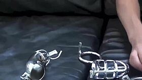 the mistress ensures her slaves are bound in cock cages during sessions.
