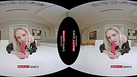 Blonde enjoys pumpkins joyride in reality vr