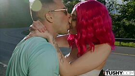 Tushy naughty Catherine gets bent over for anal double penetration!