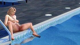 blonde cartoon girl masturbates in the pool uncensored