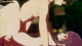 hu tao bent over, taking double penetration from toys in this hentai scene