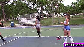 Athletic lesbians engage in licking and fingering activities in high definition