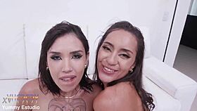 Brazilian sluts Sayuri Sakai and Sandy Cortez fist each other's asses before a hot 2 on 2 with DP, DAP, and piss drinking