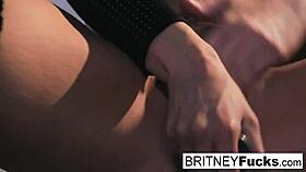 Hot blonde britney teases then toys pussy