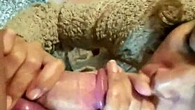 Damn, amateur Latina milf on knees for intense blowjob! She swallows every drop!