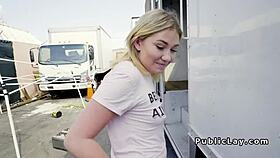 Wow, dude makes blonde laugh then fucks her hard with monster cock gagging action!