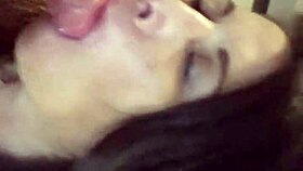 Damn, amateur Latina milf on knees for intense blowjob! She swallows every drop!