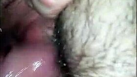 He loves playing with her hairy pussy