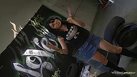 Sativa Rose Gets a Cum-Filled Mouth at the Bike Shop