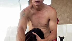 Balcony Review Turns Into Blowjob! Tattooed Teen Babe Drinks All Cum On Red!