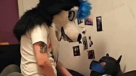 FEMBOY HUSKY FURSUITER CUMS WHILE RIDING HIS BOYFRIEND!
