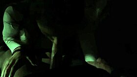 sexy teen flashes pussy and panties in mini skirt before risky blowjob outdoors