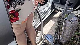 Wow, caught a nosy stranger eyeing my ass vacuuming my car and jerked off!