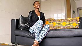 Black beauty rides huge white cock for fake job