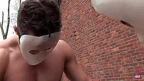 hey, watch this smoking hot blonde babe handle threesome blowjobs outdoors!