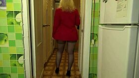 striptease of a hot milf in pantyhose and heels