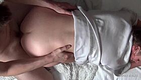 Blonde housewife blowing hubby while friend joins in!