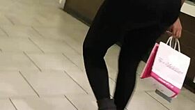 Big black ass in leggings getting anal at the shop