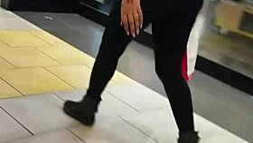 Big black ass in leggings getting anal at the shop