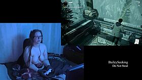 naked brunette with big natural tits and long hair in alan wake playthrough part 7