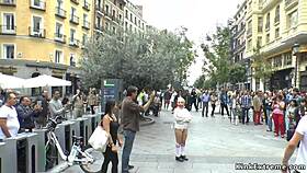 Blonde babe dominated in public downtown chaos! 😱