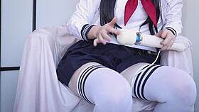 Japanese Student Masters Squirting with Hitachi Magic Wand - Bella Hentaigirl