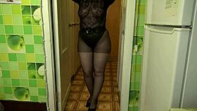 striptease of a hot milf in pantyhose and heels