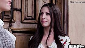 teen spencer bradley interacts with stepsister indica monroe on steps