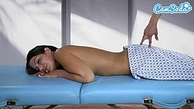 Stepsister moans during sneaky massage orgasm on webcam. 😏