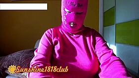 Big boobs ski mask girl says, 'Watch my webcam live'