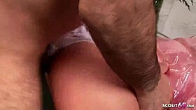 Paige Ashley enjoys wet clothed CFNM sex in rain jacket