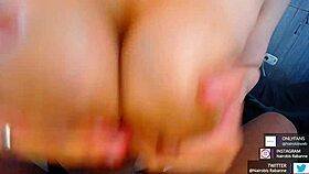 titty fuck and cumshots on big oiled tits with deep blowjob