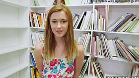 Tiny redhead student sucks your cock in the library POV