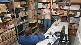 Teen 18+ blonde does shy footjob followed by deep pussy fuck in office