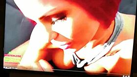 Tattooed redhead masturbates intensely while watching pornstar cumshot