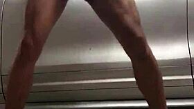 Gym in the garage where spying on gay cock happens.