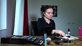 Hot Wendy Moon corrects her makeup after a crazy night backstage.