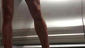 Gym in the garage where spying on gay cock happens.