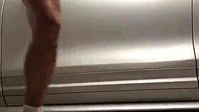 Gym in the garage where spying on gay cock happens.