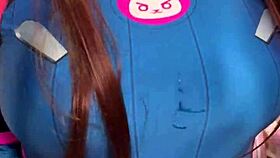 tiktoker girl cosplays d va and intensely sucks dick till facial