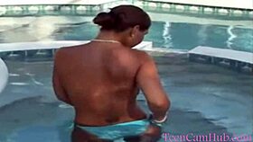 Big Tits Model Teasing in Bikini by Pool