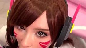 tiktoker girl cosplays d va and intensely sucks dick till facial