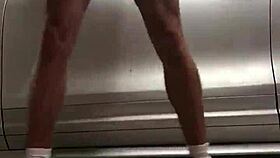 Gym in the garage where spying on gay cock happens.