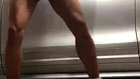 Gym in the garage where spying on gay cock happens.