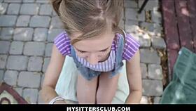 Tiny teen 18+ babysitter Rachel James dives into hardcore oral action.