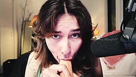 Flowerava gives intense dildo blowjob backstage with toys