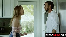 Horny stepbrother lures his 18+ stepsister into kitchen play, then takes her to bed